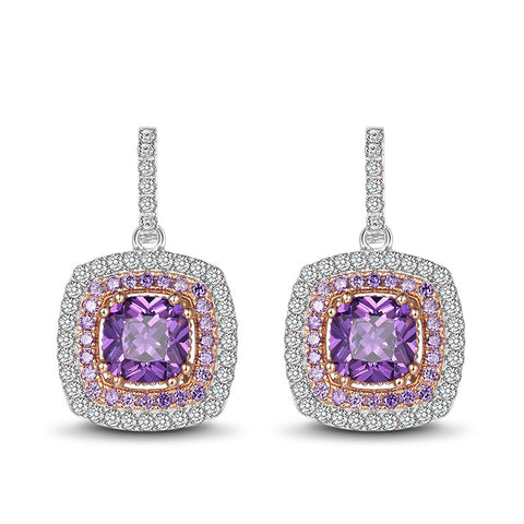 Rhodium Plated 925 Sterling Silver Remember Me Earrings, Purple