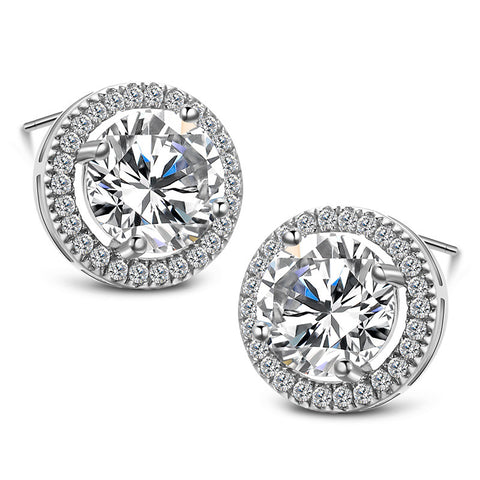 925 Sterling Silver Victoria Deco Round Halo Stud Earring